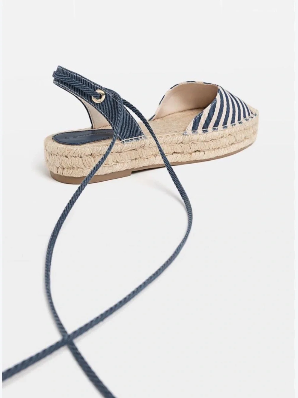 Stradivarius Navy and White Striped Espadrilles with Ankle Tie. Size EU37/US6.5